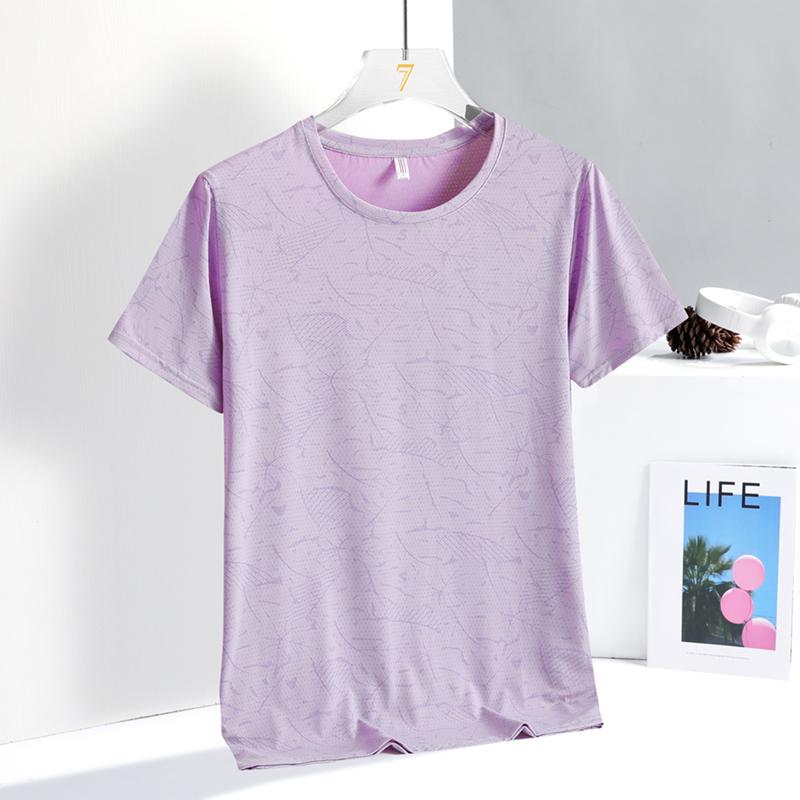Ice Silk T-shirt for Women, Summer Quick Drying Sports Fitness Short Sleeved Round Neck T-shirt, Ice Silk Women's Top