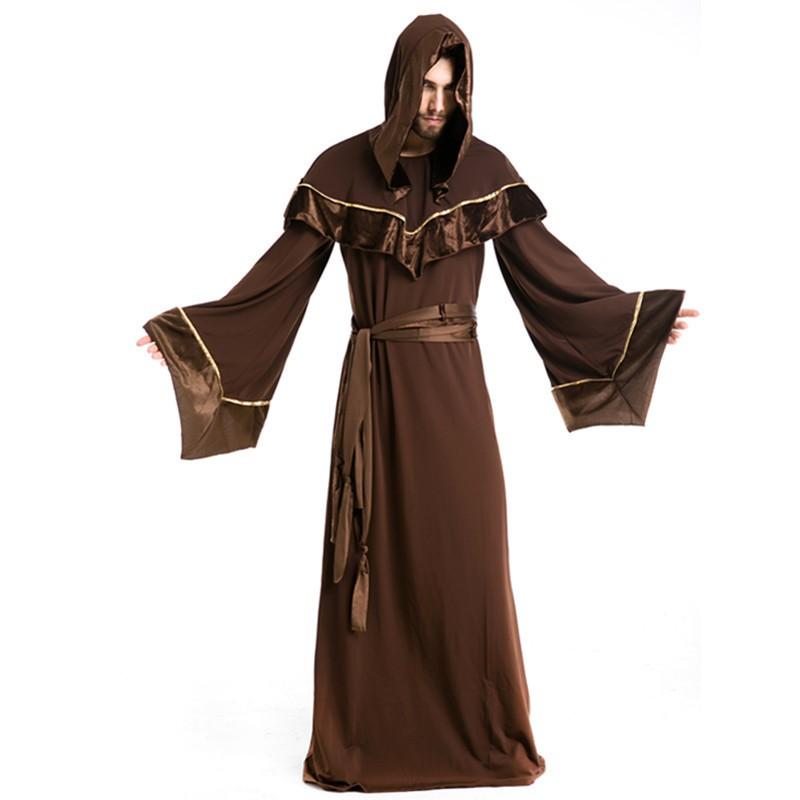 Mens Halloween Costume Wizard Robe Grim Reaper Cloak Cosplay Outfit Adult Party Stage Performance
