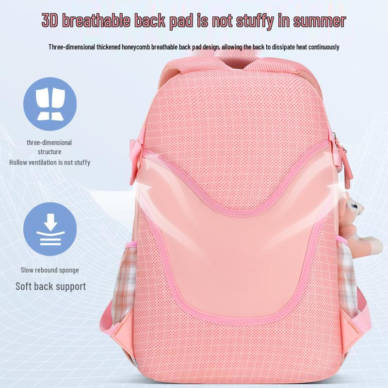 Girls' Trendy Lightweight Backpack: Spine-Protective, Double Shoulder Design for Grades 3-6