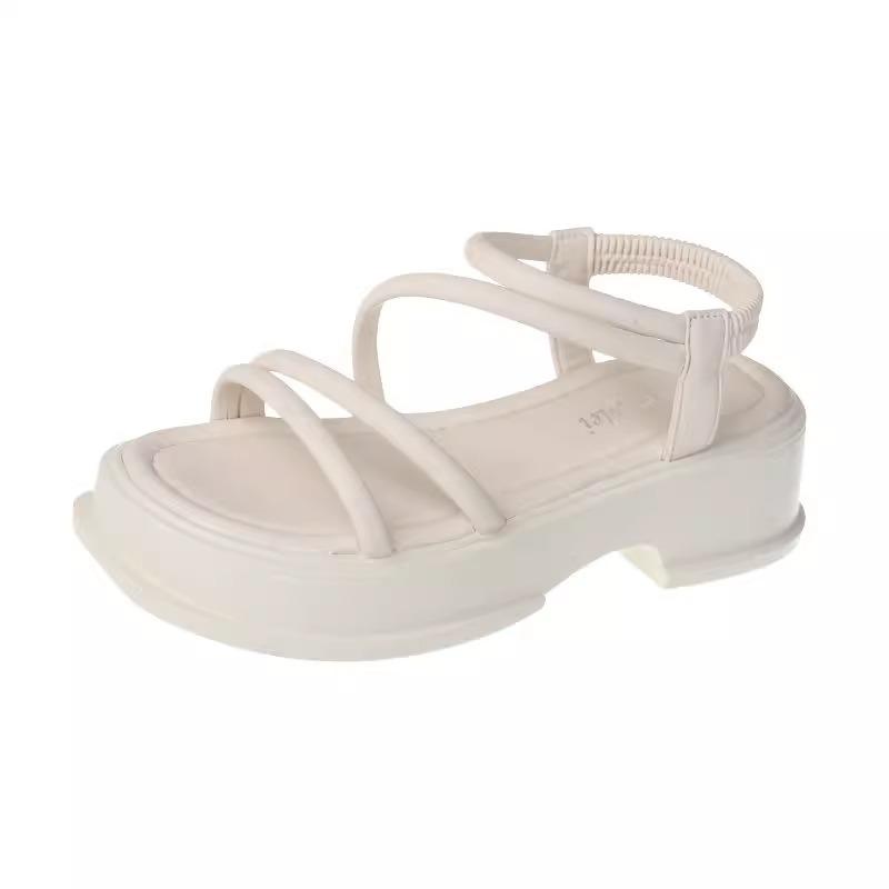 Thick-soled one-word sandals women's 2025 new summer wear soft-soled casual beach Roman shoes women