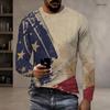 Men S Plus Size Round Neck Long Sleeve Vintage American Flag Printed Pullover T Shirt Straight Hem