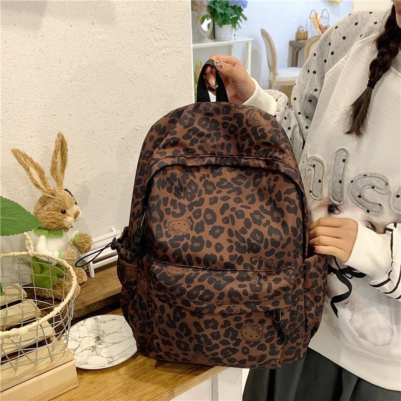 Schoolbag Korean Version Ins Retro Leopard Print Bow Kitten Backpack Female Niche Design Cute Large Capacity Student Schoolbag