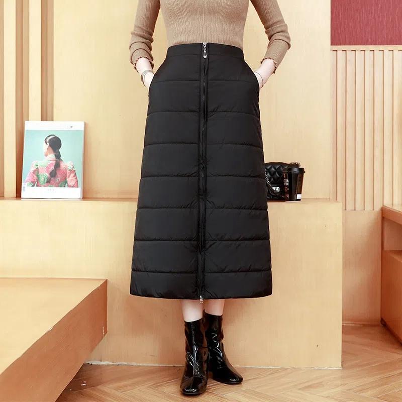

Черная теплая юбка из хлопка на пуху, женская юбка А-силуэта с высокой талией и бедрами, средней длины, ветрозащитная, утолщенная, интегрированная, зимняя 3XL чёрный