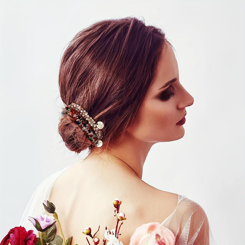 9 ks vícebarevná sada perlových krystalových gumiček do vlasů Trendový styl Instagramu Čelenka Unisex Všestranné a vysoce kvalitní doplňky pro pletení vlasů