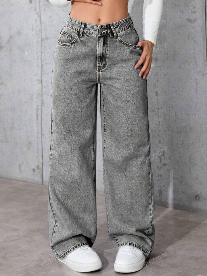 Højtaljede Løse Casual Denim Jeans til Kvinder Daglige Street Bukser