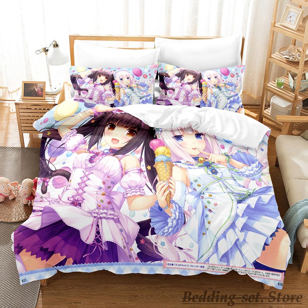 Comforter Kawaii Nekopara Bedding Set Single Twin Full Queen King Size Bed Set Aldult Kid Bedroom Duvet Sets Anime Parure De Lit Bed