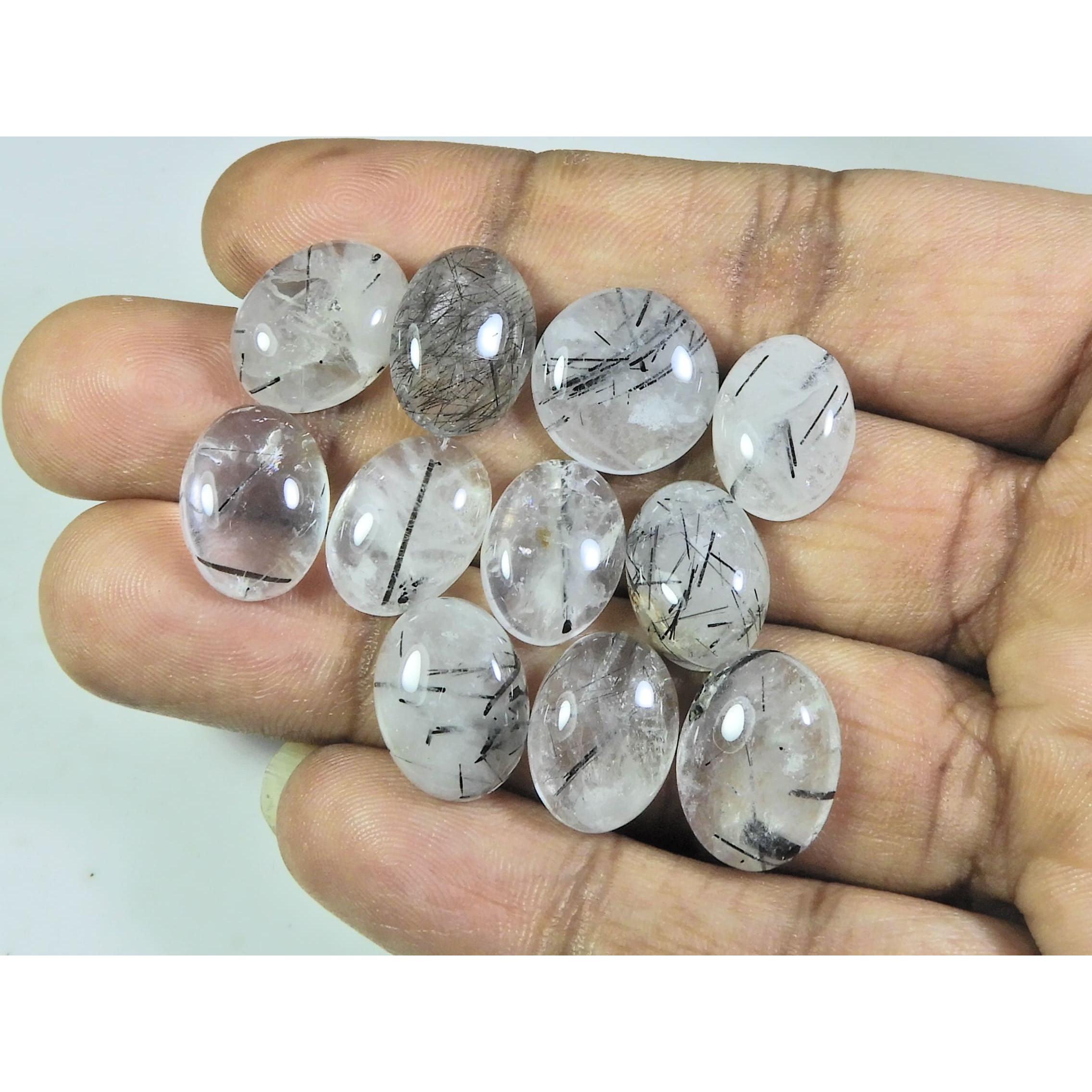 

11X15ММ Натуральный Черный Рутил Овальный Кабошон Свободный Драгоценный Камень Лот из 11 Штук A-252