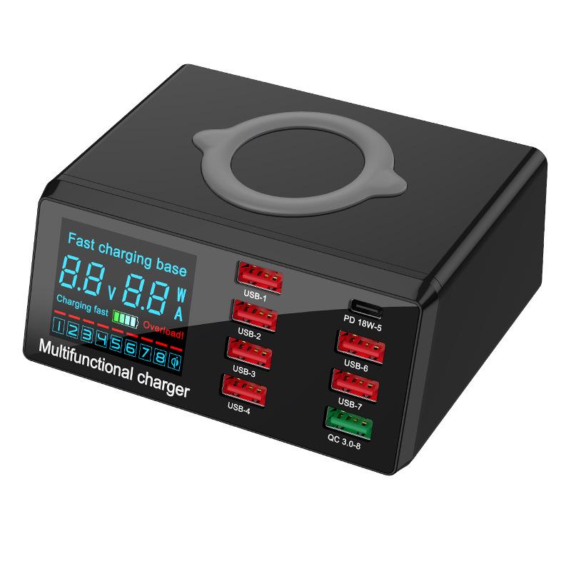 Cross-Border QC3.0 Multi-Port USB & PD20W Wireless Charger with Smart Display