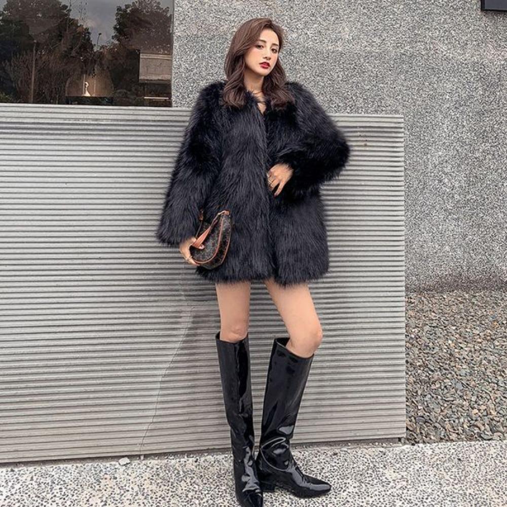 Internet Celebrity New Raccoon Fur Fashion Fur Coat Women's Mid-length Imitation Fox Fur Coat