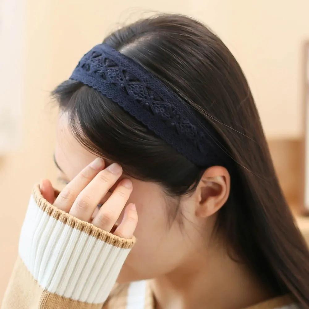 Handmade Headband Daily Headband Angel Scrunchie Frill Lace Navy