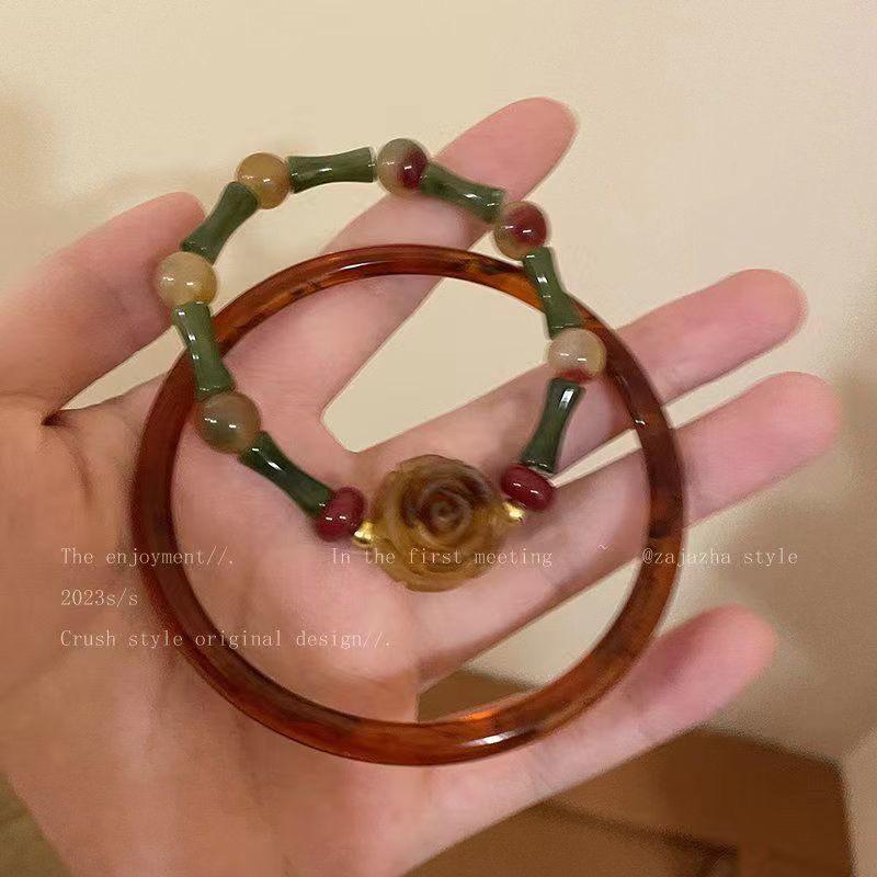 

Rose Bamboo Beaded Bracelet: Women s Minimalist Luxury Bangle