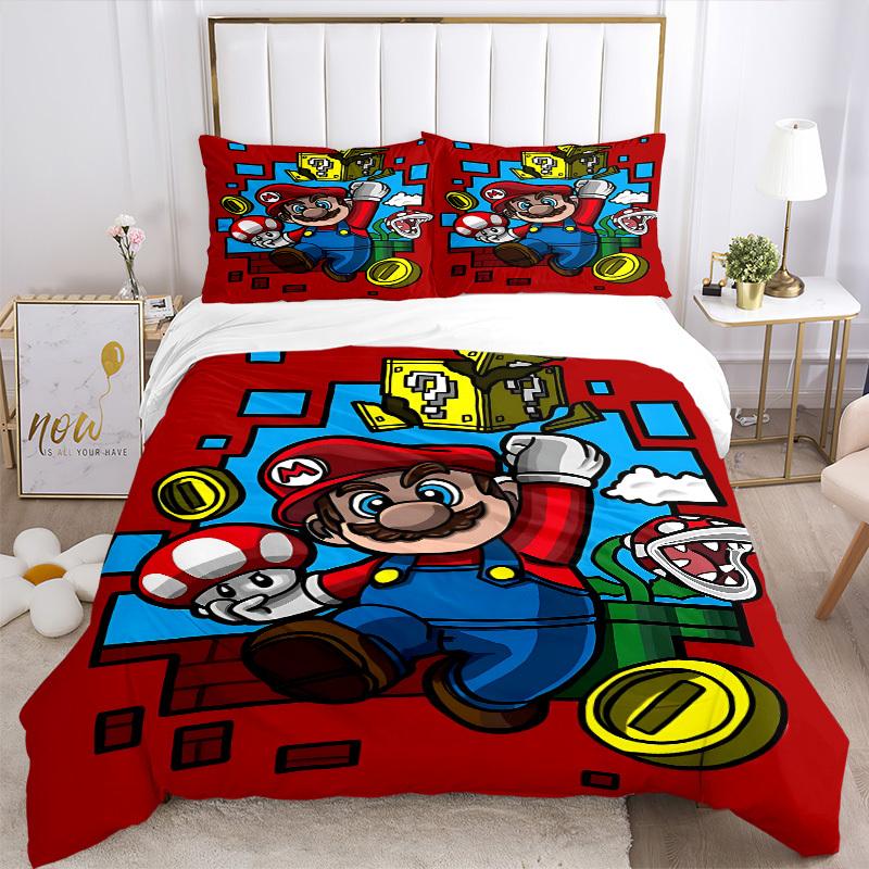 3pc Mario Adventure Bedding Set Guest Room Bedroom Decor Christmas Halloween Decor Birthday and Holiday Gifts- All Seasons 3pcs Quilt 129