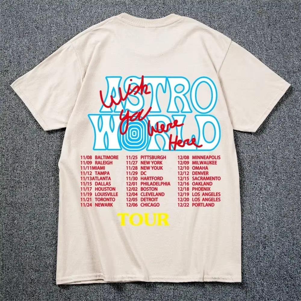New Summer Hip Hop T Shirt Men Women Cactus Jack Harajuku T-Shirts WISH YOU WERE HERE Letter Print Tee Tops
