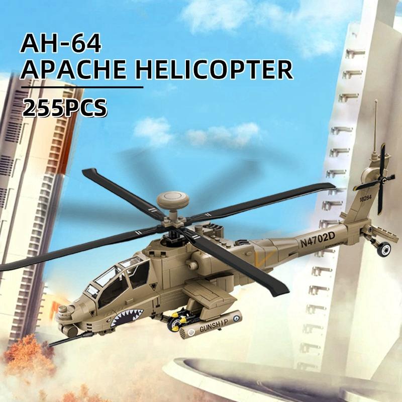 Non-Toxic 259Pcs Ah-64 Helicopter Aircraft Model Building Blocks Air Force Airplane Bricks Toys Gifts Christmas Gifts Assembly Toy