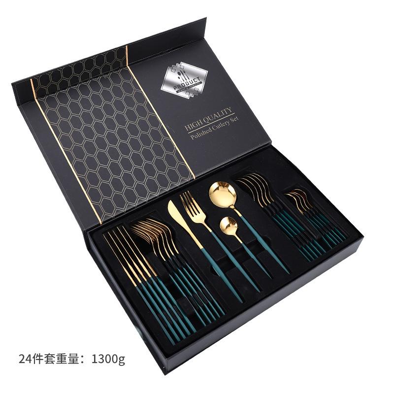Stainless Steel Tableware Knives, Forks and Spoons 24-piece Set Western Tableware Steak Knife Gift Box Set