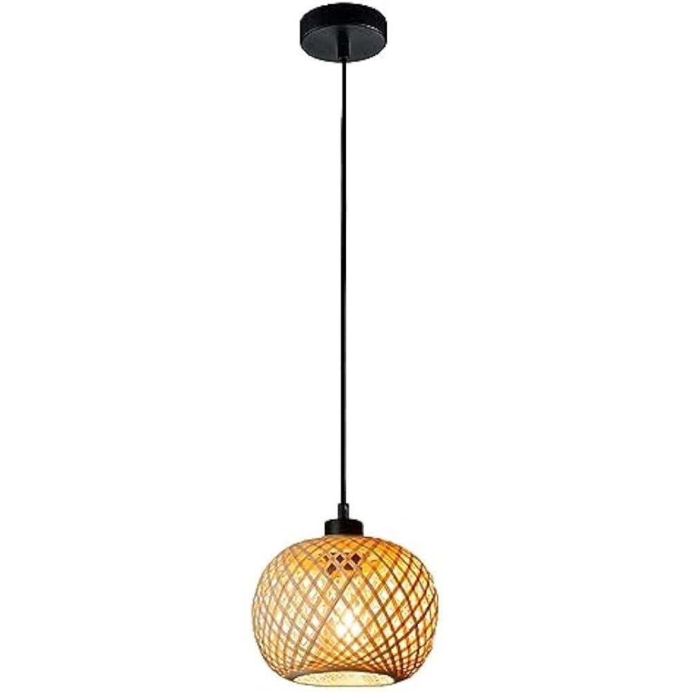 Vintage Boho Bamboo Rattan Chandelier Lamp Bamboo LampShade Ceiling Light E27 Industrial Pendant Light Kitchen Bedroom Corridor Without Bulb