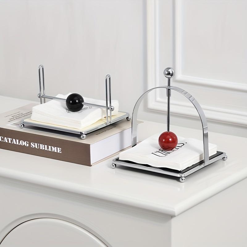 Vintage Luxury Square Tissue Holder with Ball Cream Style for Hotel Restaurant Tabletop Stand