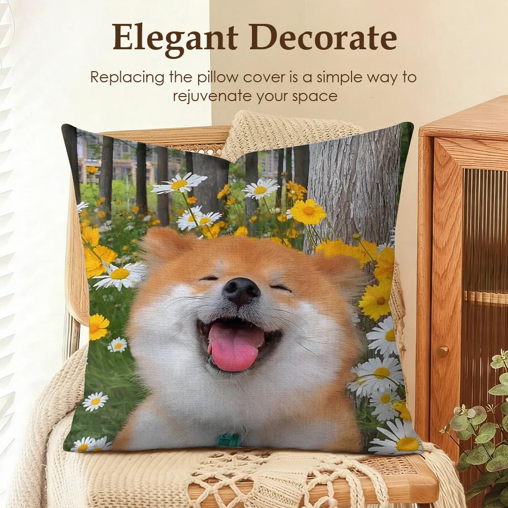 

cute dog cat Kawaii gift Cushion Cover Natural Linen Organic Fabric DoubleSided Printing Sofa Home Decor Gift Pillow Case 30x30cm