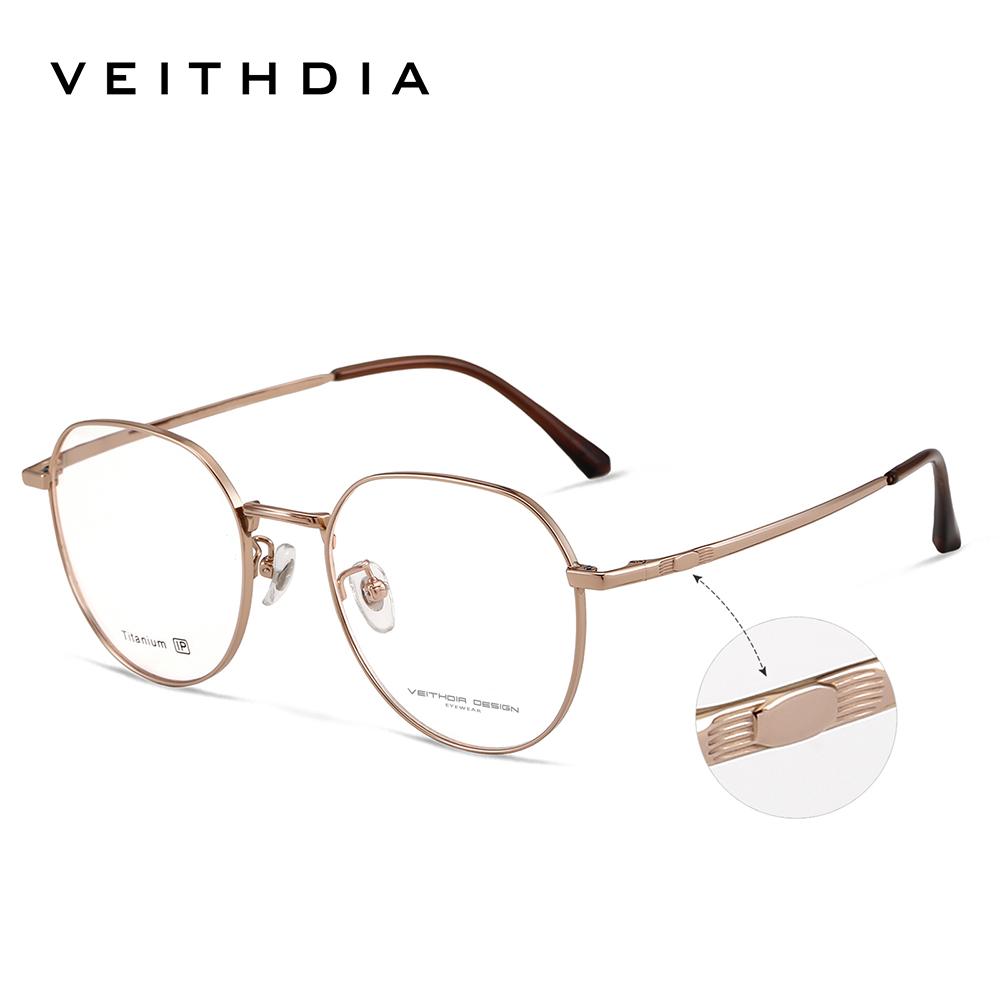 VEITHDIA Glasses Optical Titanium Alloy Frame Customizable prescription lens Eyeglasses Men Women Myopia Computer Eyewear V5587