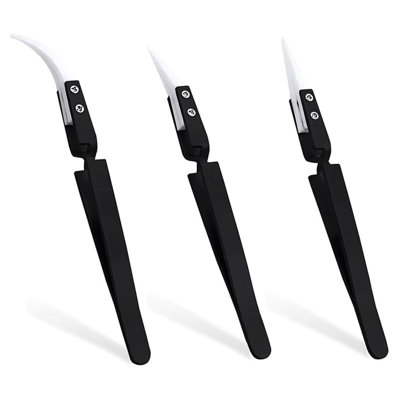 

ABUL-3Pcs Precision Reverse Tweezers, Straight & Curved Tips Tweezers Set, Stainless Steel Tweezers чорний