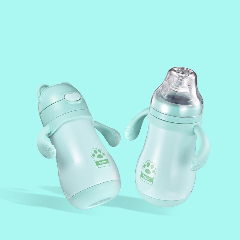 Baby-Thermoskanne 304 Edelstahl-Fütterflasche mit Strohhalm & Griff für Jungen und Mädchen