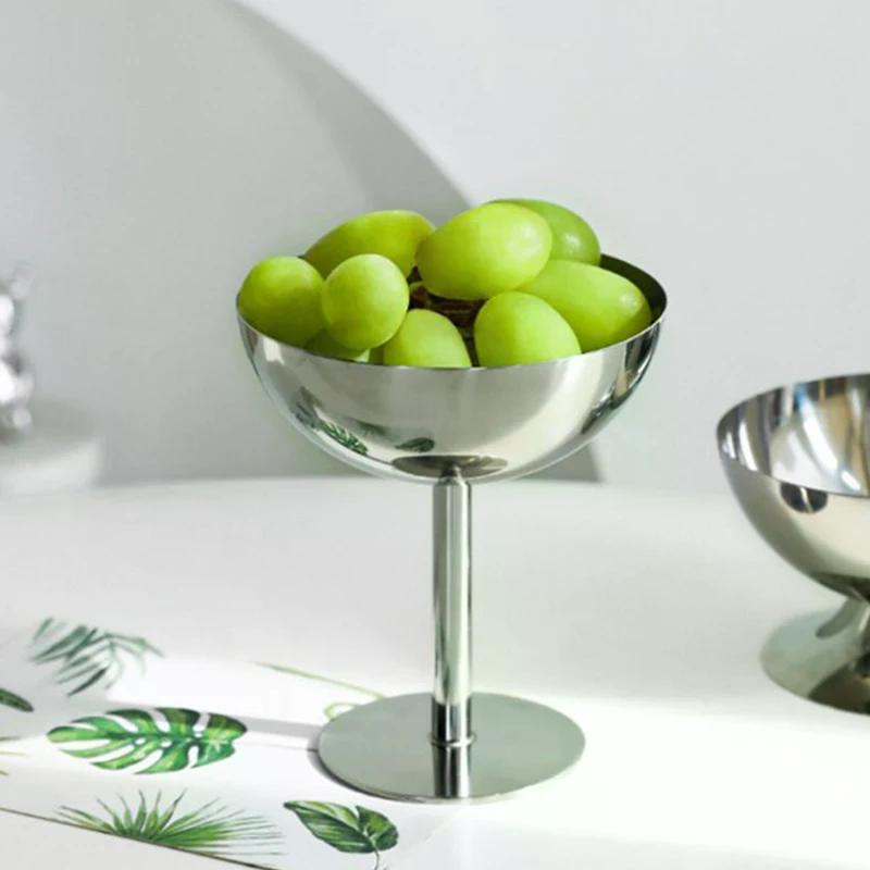 1pc New Stainless Steel Goblet Cup Ice Cream Dessert Salad Bowl Fruit Plate Snack Dish  Home Bar Party Kitchen Tool