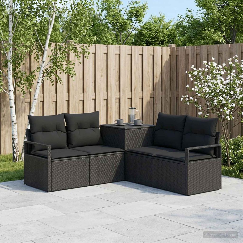 Sofa Set 5 Pieces Black Poly Rattan and Steel