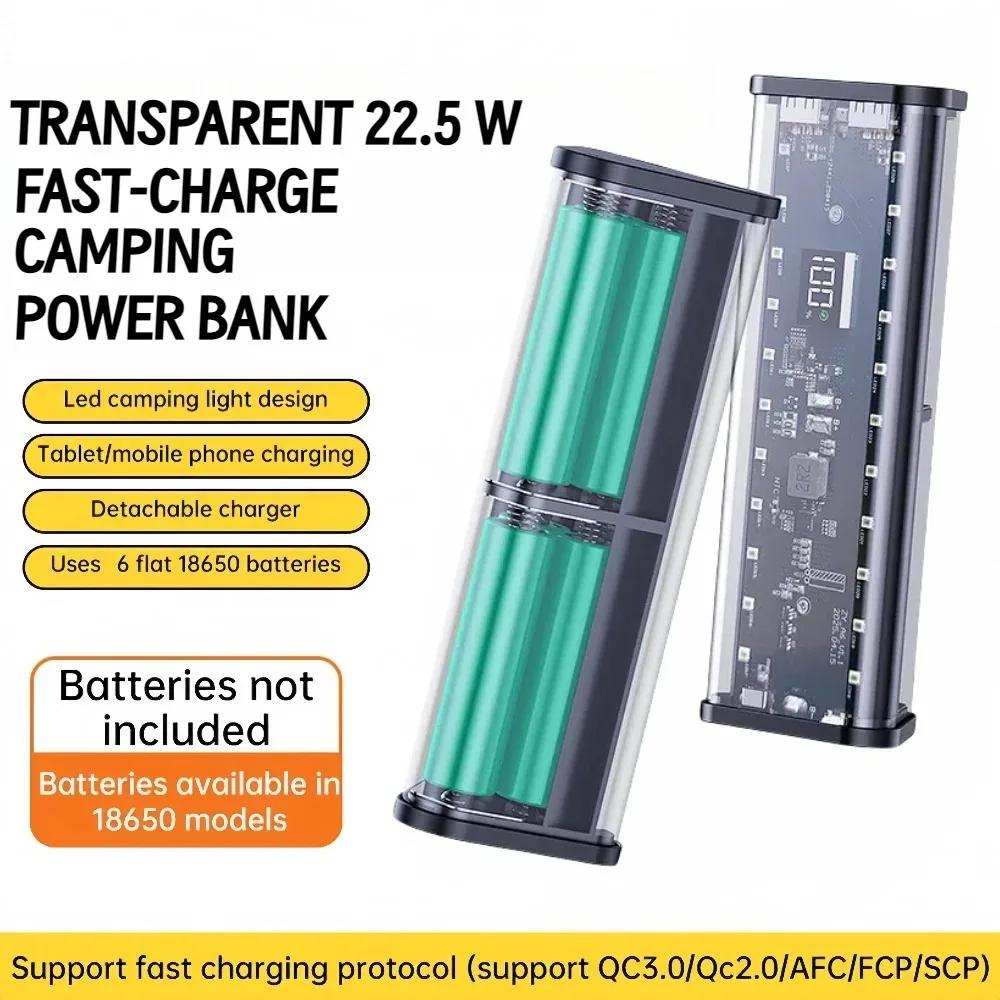 Transparent Shell 6*18650 Power Bank Case 22.5W Fast Charging LED Type C + Dual USB Port Battery Storage Box For iPhone Samsung