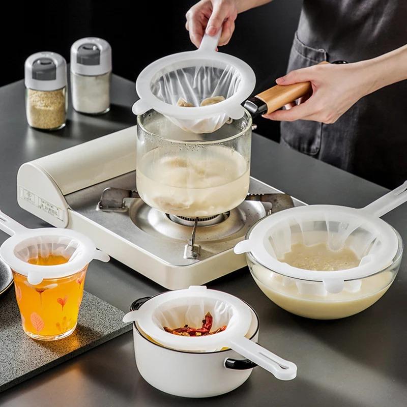 200 Mesh 400 Mesh Kitchen Filter Fine Mesh Strainer Sieve Nylon Filter Spoon Plastic Soy Milk Juice Yogurt Food Strainer Kitchen Utensils