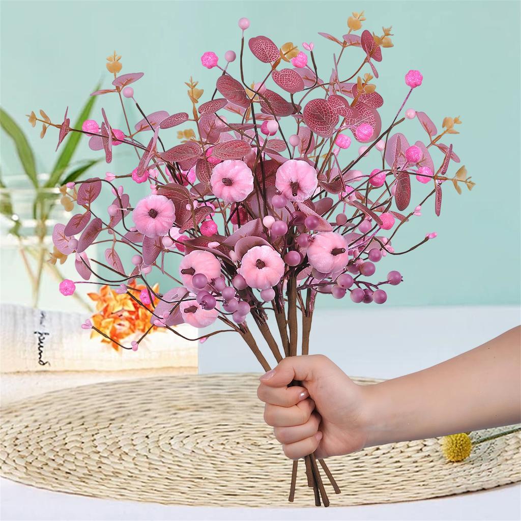 Fall Pumpkin Picks Cute Pink Velvet Pumpkin Picks Decorative Artificial Branches for Floral Arrangements