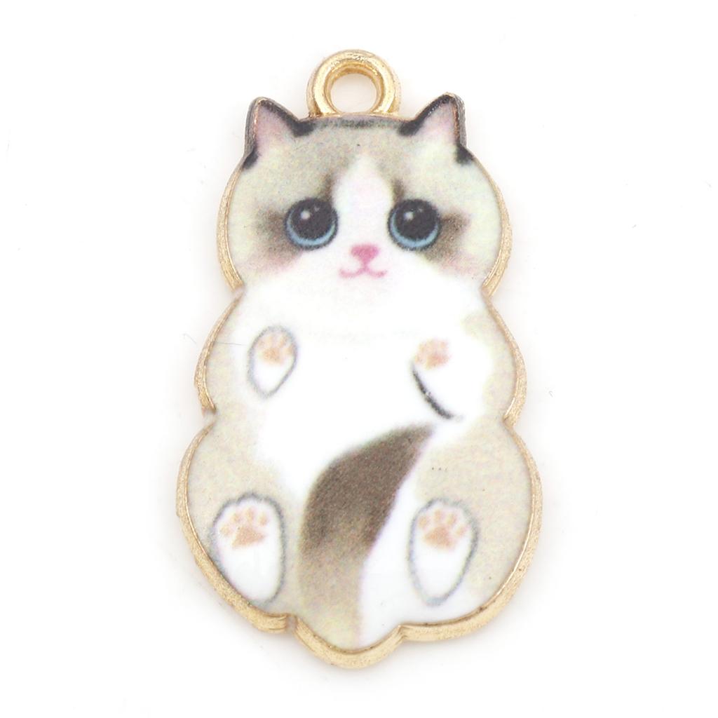 10PCs Cute Cartoon Cat Charms Multicolor Animal Enamel Gold Color Metal Pendants DIY Necklace Bracelets Jewelry Making 25mmx14mm