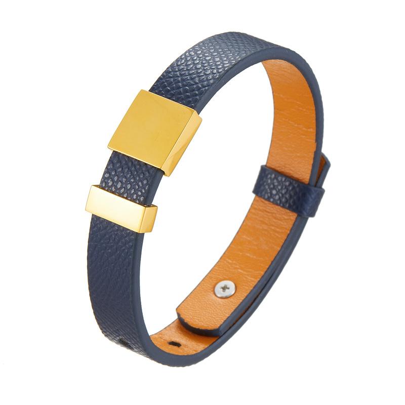 Men'S And Women'S Genuine Leather Bracelet, Simple Stainless Steel Smooth Surface Lettering Cowhide Bracelet Diy Leather Bracelet