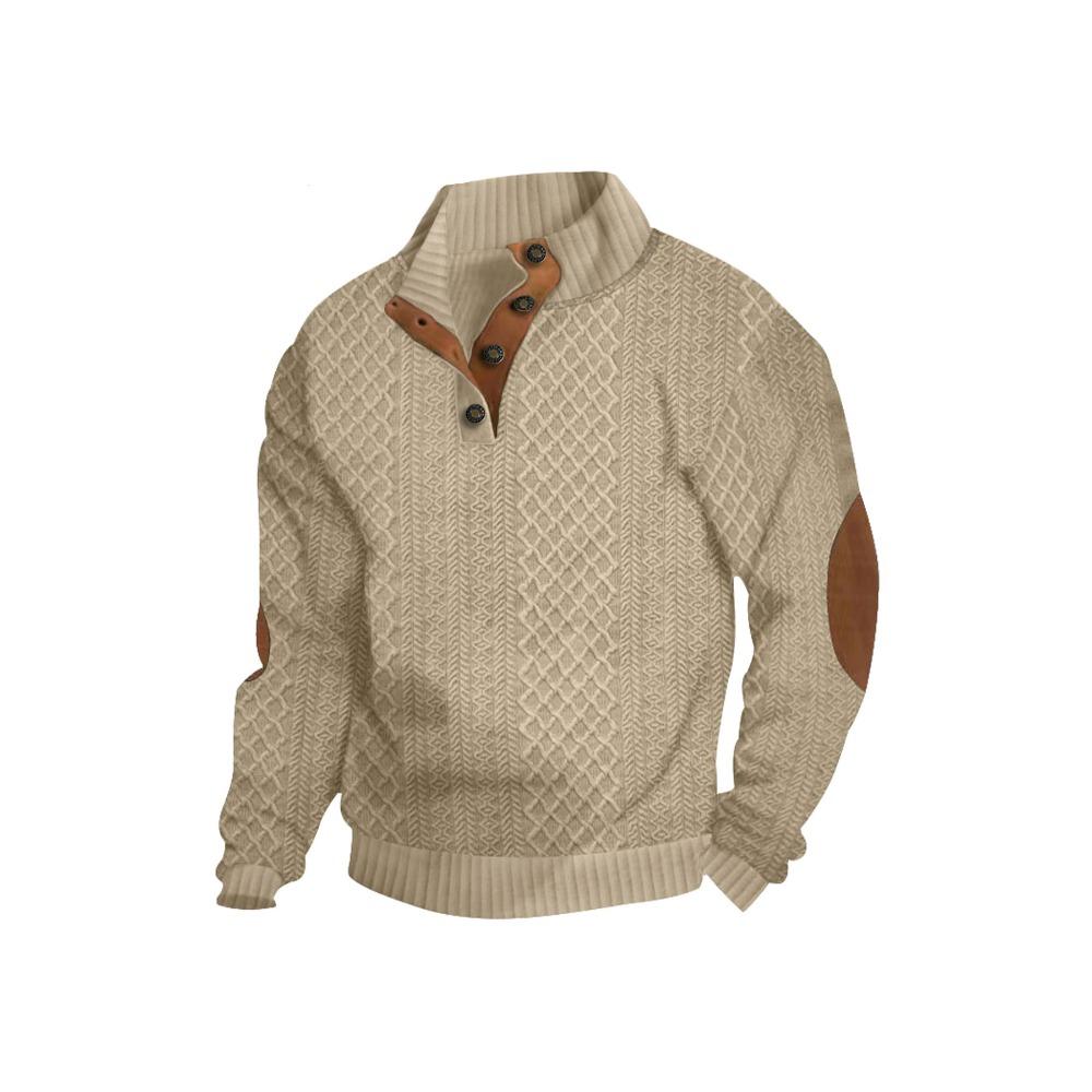 Men's Jacquard Sweatshirt Spring/Autumn Casual Outdoor Single-Breasted Stand Collar Knitwear