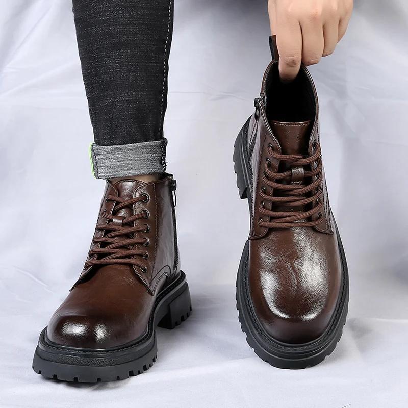 Men Genuine Leather Shoes Sneakers Mens Boots Fashion Casual Ankle Boots Man Male Platform Shoes for Men Designer Luxury Shoes