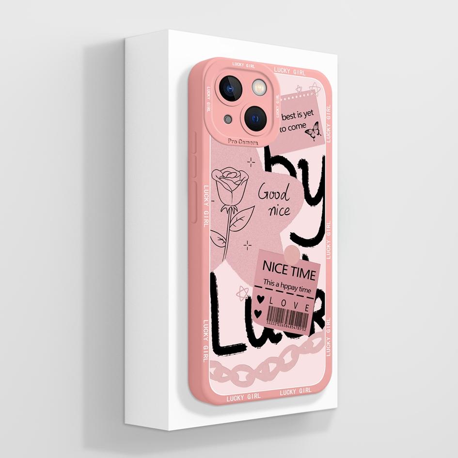 Smartphone Case For iPhone 13 14 15 16e Pro Max Mini Plus Lazy Kitten Pretty Flowers Pattern Liquid Silicone Shockproof Advanced Shell For iPhone Capa