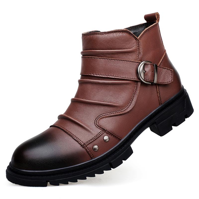 Men's Handcrafted Genuine Leather Punk Motorcycle Boots – British Style, Doc Martens-Inspired Short Workwear Boots