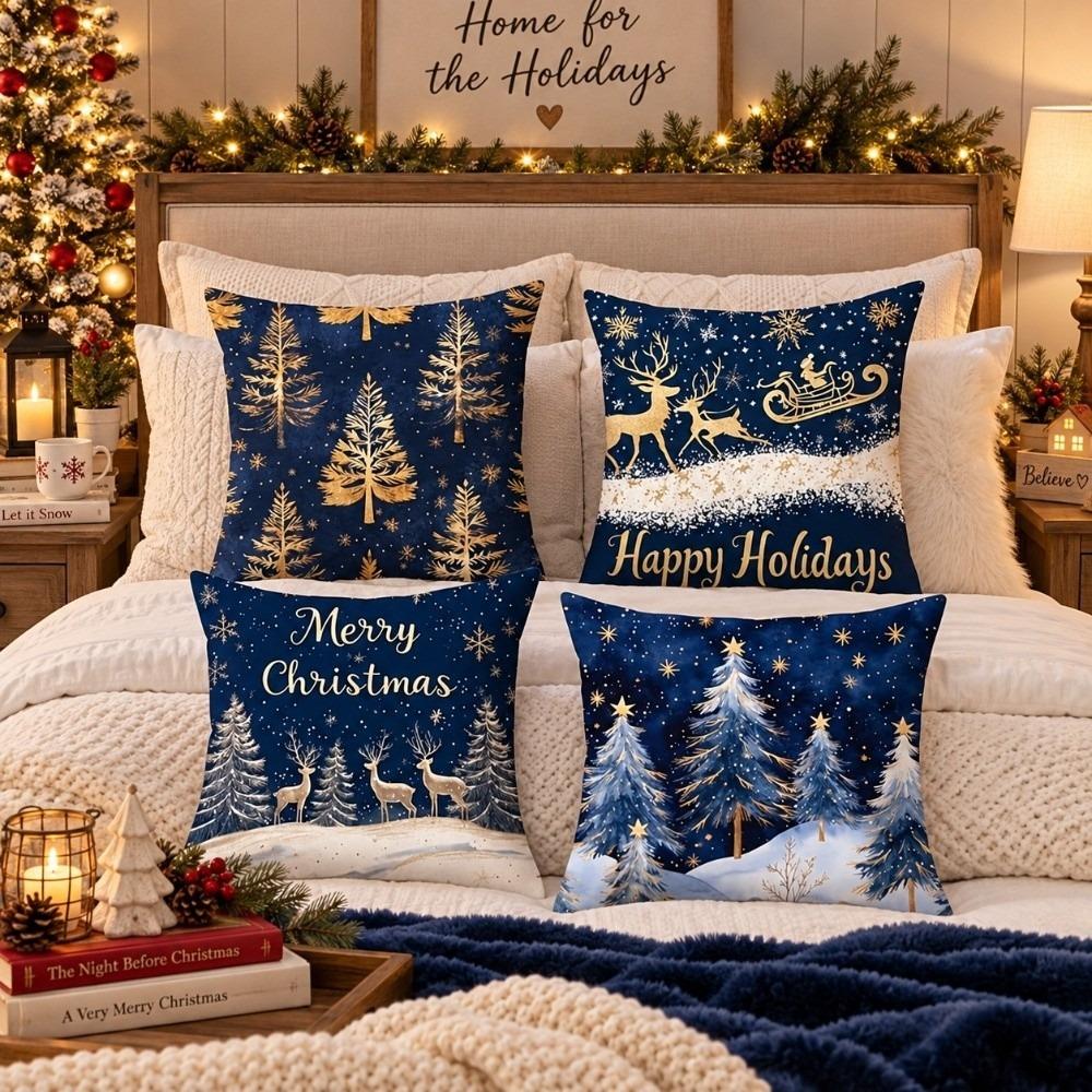 4PCS Pumpkin Christmas Pillow Covers Tree Snowflake Snowman Pillowcase  Thanksgiving