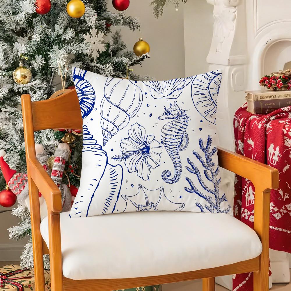 Animals Marine Theme Print Pillow Case Silky Short Plush With Invisible Zipper Dustproof Sofa Cushion Cover For Home Decor