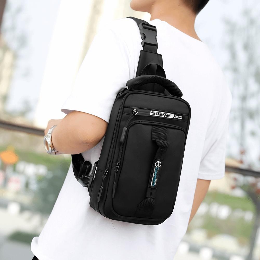 USB Charging Men Chest Bag Multi Pockets Crossbody Bag Portable Sports Shoulder Bag Outdoor