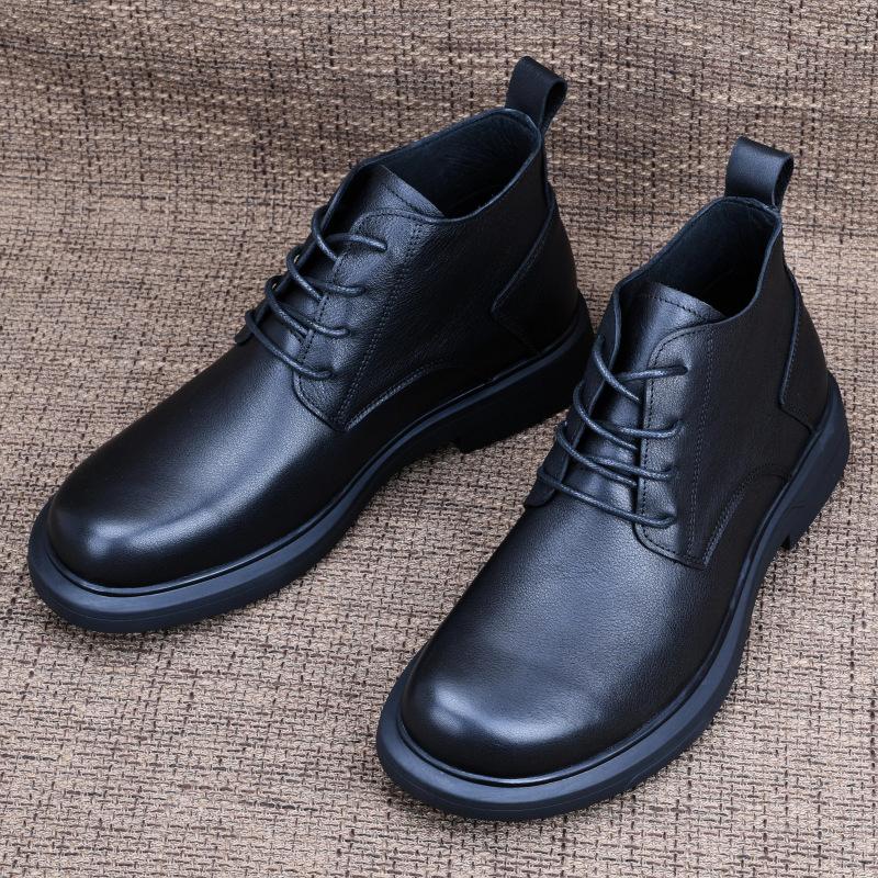 First layer cowhide leather high-top leather shoes men's autumn breathable winter velvet men's shoes lace-up Martin boots