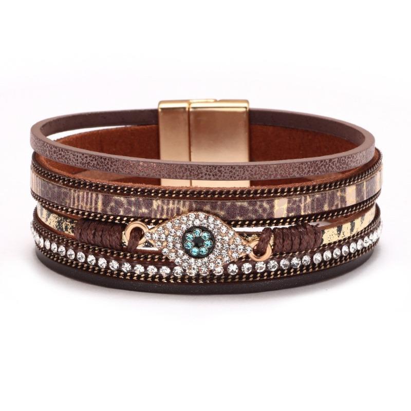 Boho Style Cross Bracelet, Light Luxury Micro-diamond Magnetic Buckle Bracelet, PU Leather Bracelet