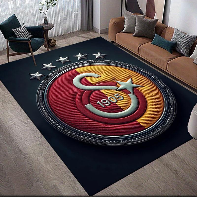 Galatasaray Flannel Printed Carpet, Home Sofa Decoration for Living Room & Bedroom, Non‑Slip Play Flannel Floor Mat for Game Room