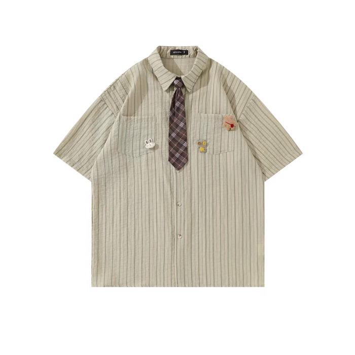 Женская японская ретро академическая полосатая рубашка с коротким рукавом - Летний 2026 модный свободный топ XL