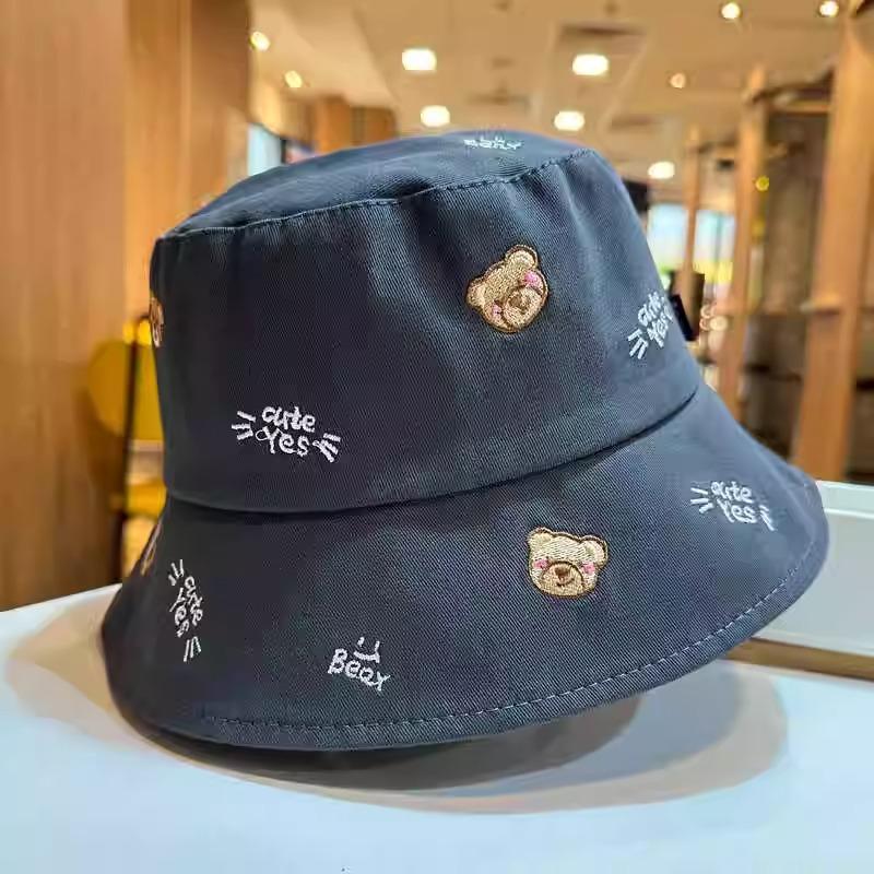 

Шляпа Универсальный стиль Милая вышивка медведя Женские солнцезащитные шляпы-панамы серый