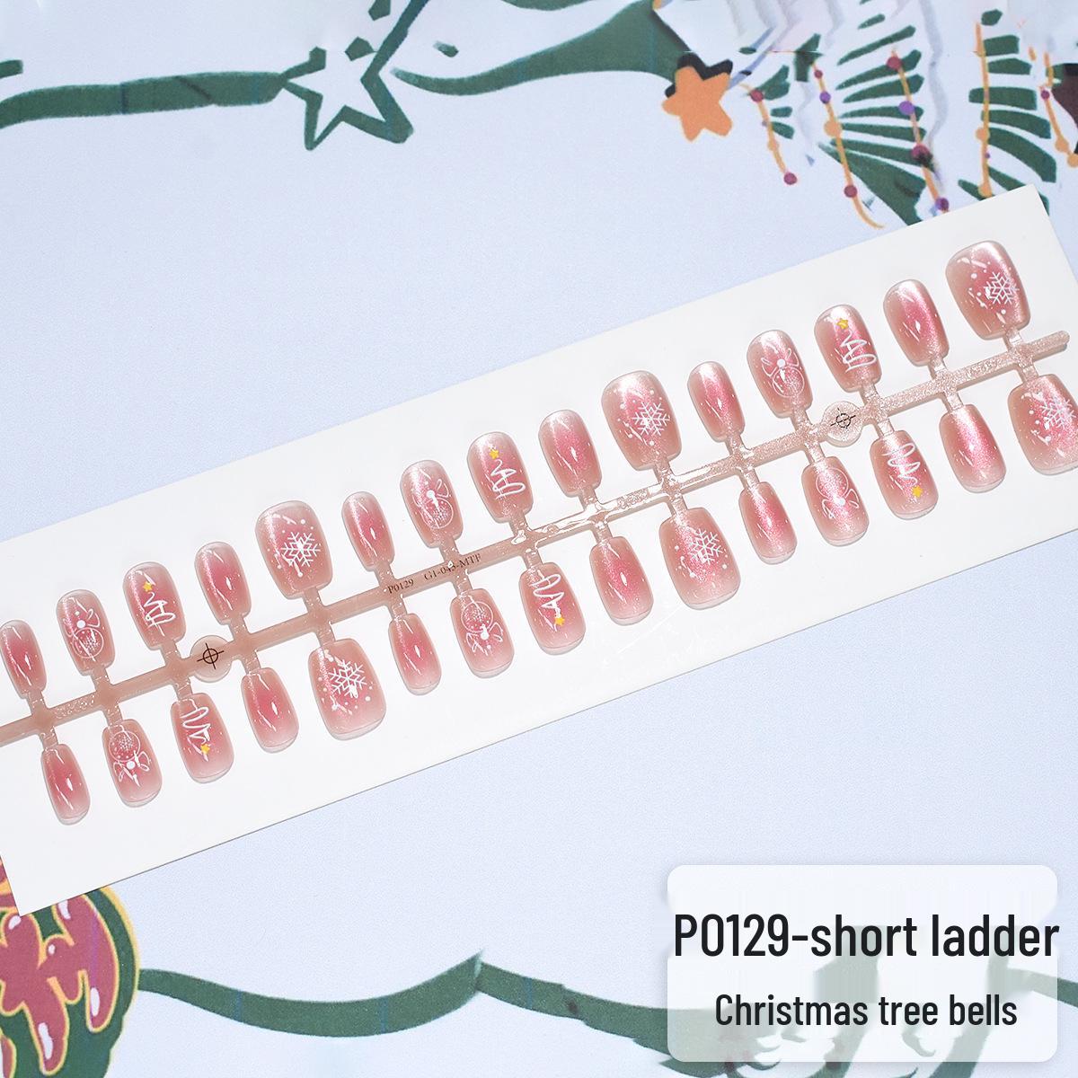 

Christmas Blush Cat Eye Nail Art Set - 30 Piece Holiday Theme with Tree and Bell Designs