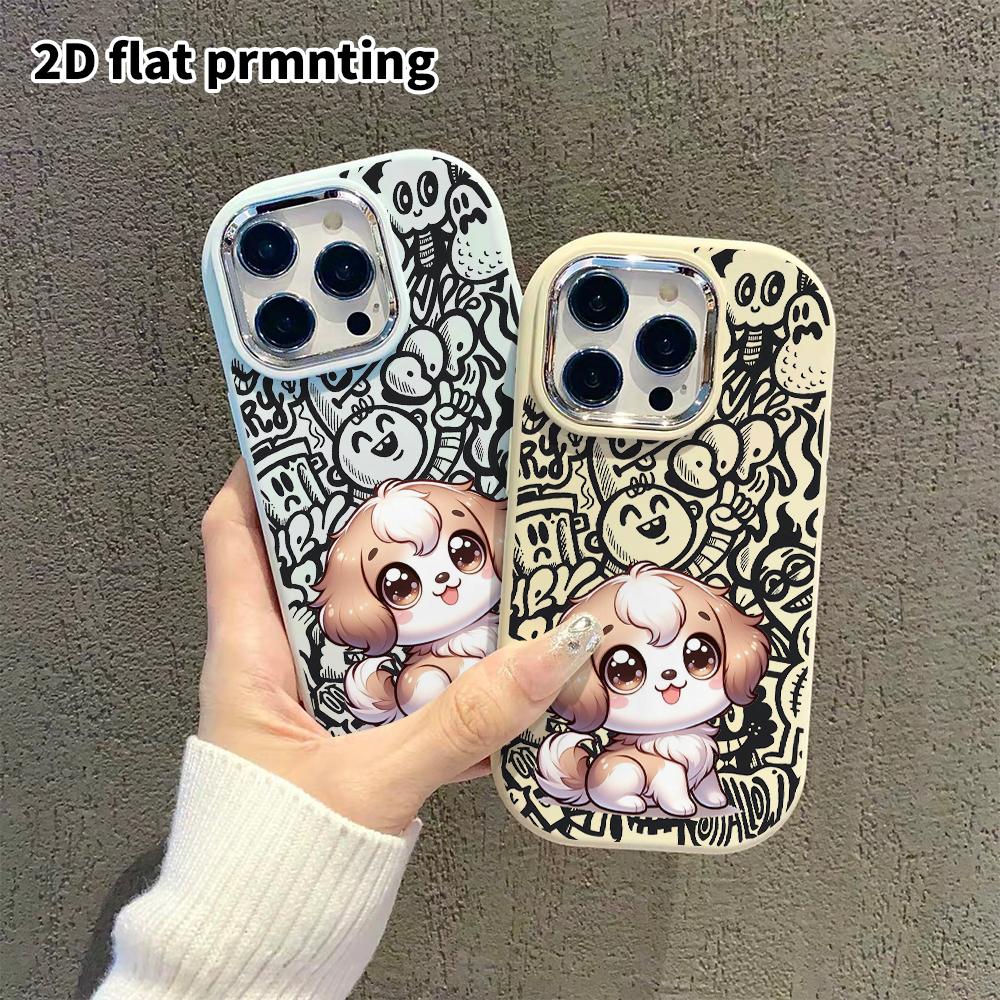 Phone Case: 2D Flat Design Suitable for iPhone 18 17 16 15 14 13 Pro Protective Case, Couple Style, Cartoon Puppies, Christmas and Halloween Gifts