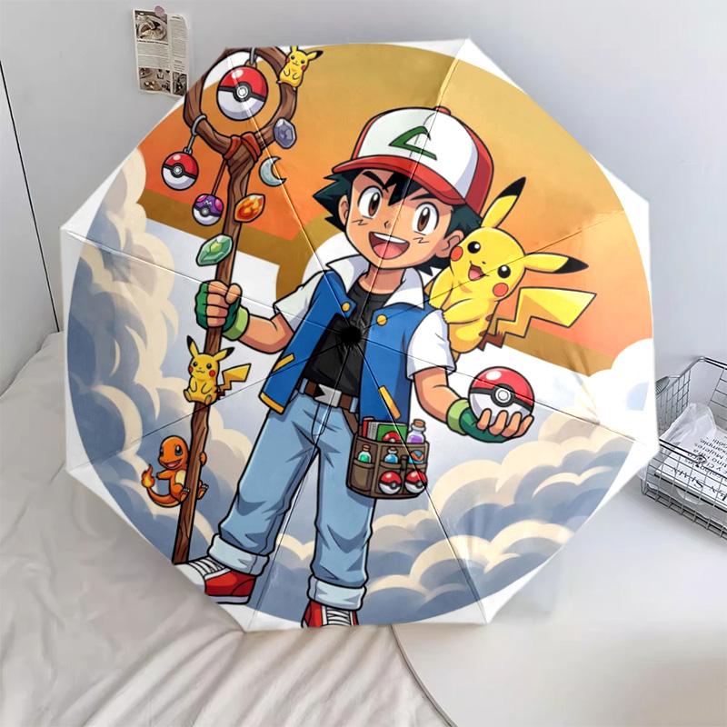 Pokémon Print Folding Umbrella Auto-Open Pattern Xmas Gifts Idea Fashionable Sunshade YUN6513 (as the picture,iron&8K)