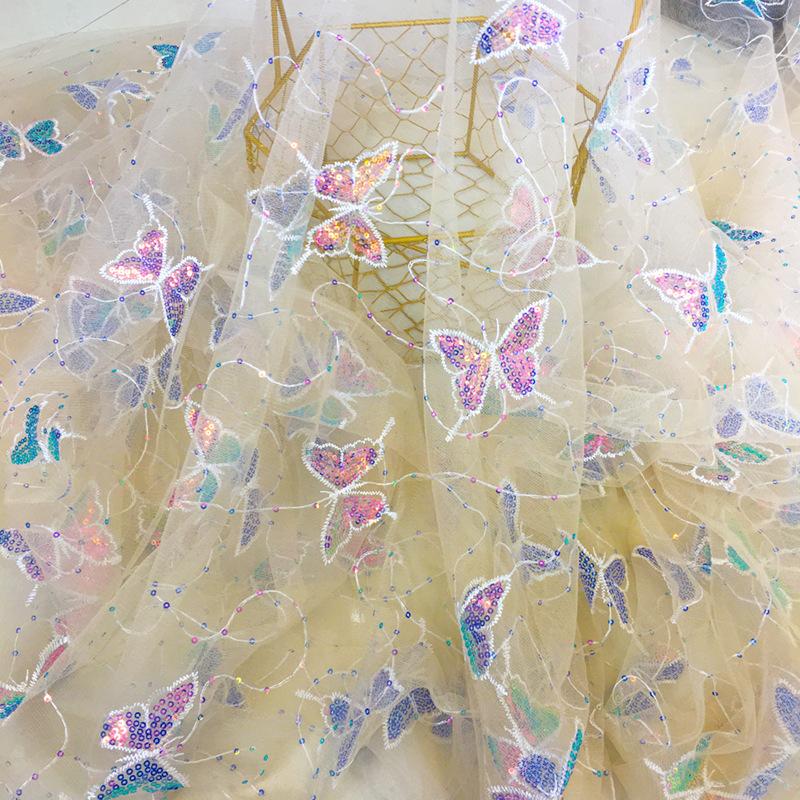 1 Yard Sequins Embroidered Butterfly Lace Mesh Fabric French Tulle Fabric For Diy Sewing Garment Dress Ancient Hanfu Costume