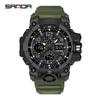 SANDA 6021 LED Dual Display Quartz Wristwatch Mens Digital Clock Military Stopwatch Reloj HombreSport Watch for Men Waterproof