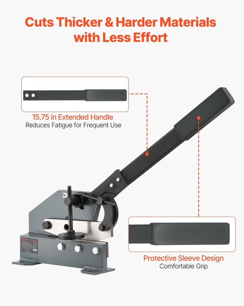 Sheet Metal Shear, 155 Mm Manual Hand Plate Shear, Heavy Duty Mounting Type Sheet Cutter with Solid Steel Frame, High Precision, Extended Handle for